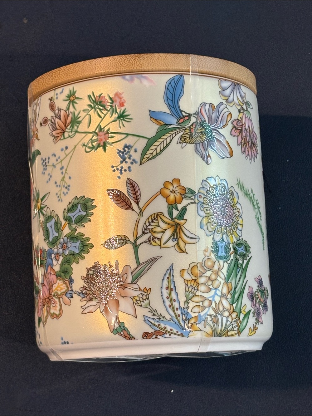 Cream Floral Ceramic Storage Jar with Multicolor Botanical Pattern